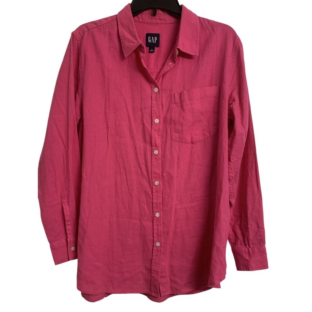 Gap L Linen Lightweight Casual Coastal Grandma Blouse Pink‎